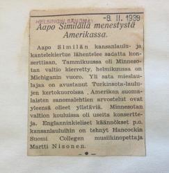 Aapo Similällä menestystä Amerikassa - Helsingin Sanomat 8.11.1939